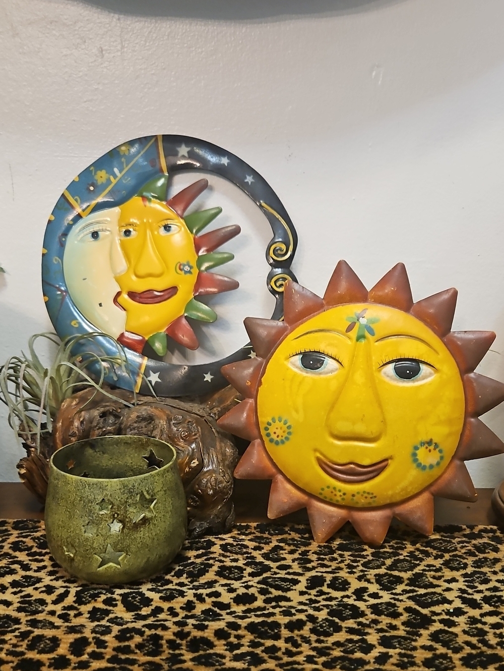 Vintage Bohemian Celestial Wall Art And Votive Candle Holder.